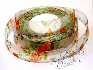 Органза з трояндами, 2,5 см, БІЛА